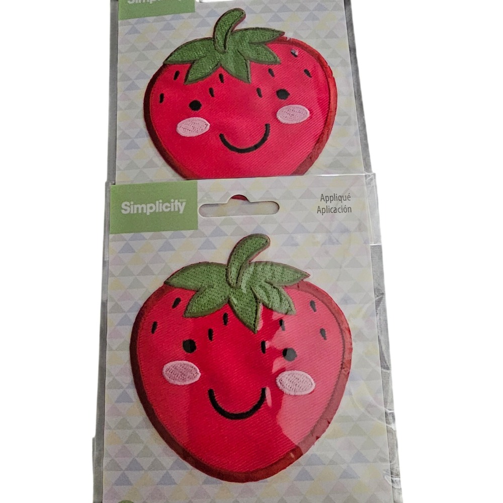 Simplicity Happy Strawberry Iron-On Applique Patches Red Fruit 2 Pack